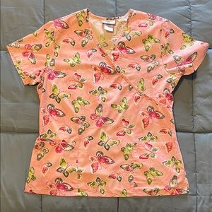 SB Scrubs Pink Butterfly Print Women’s Scrub Top